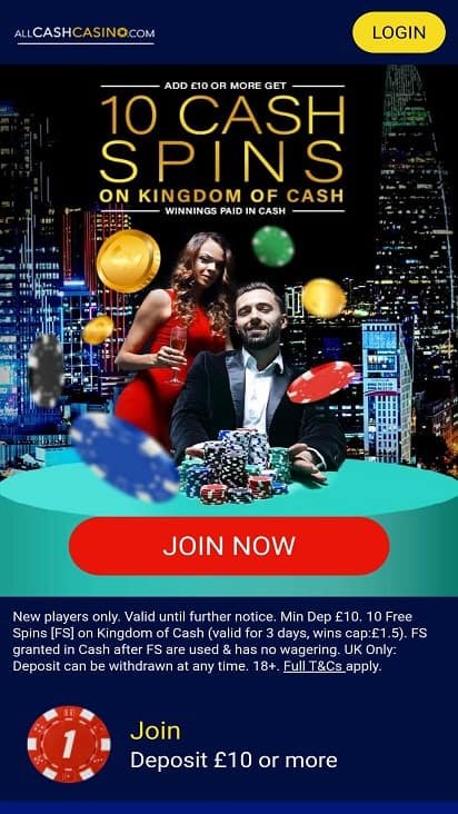 All cash casino home page