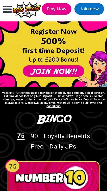 Big tease bingo Home page