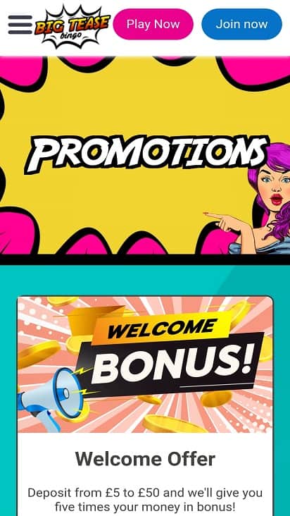 Big tease bingo promotions page