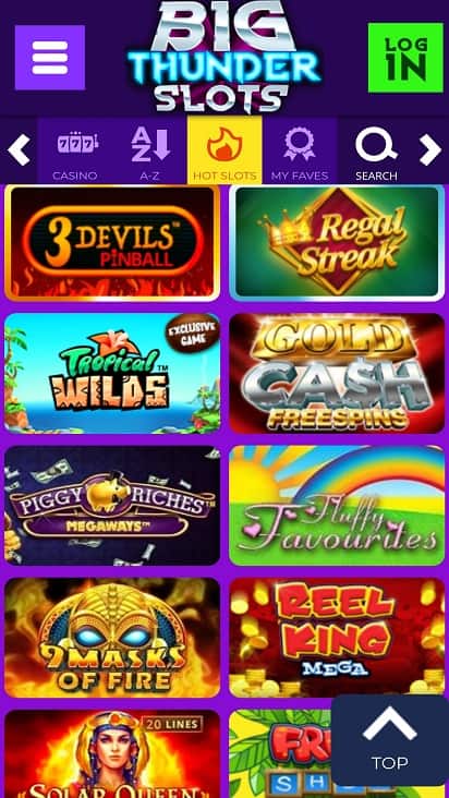 Big thunder slots games page