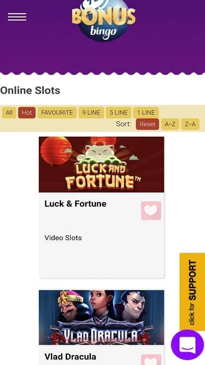 Bingo bonus games page