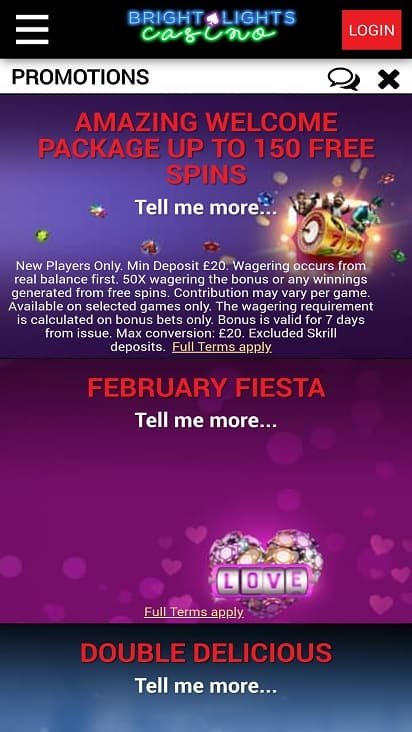 Bright light casino promotions page