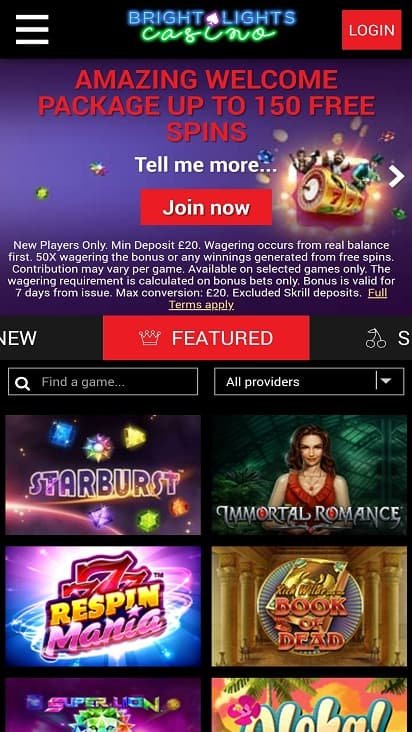 Bright lights casino home page