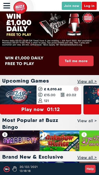 Buzz bingo home page