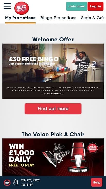 Buzz bingo promotions page