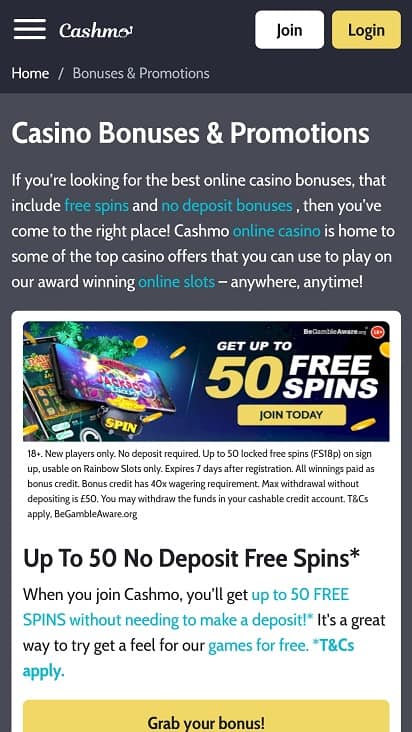 Cashmo promotions page