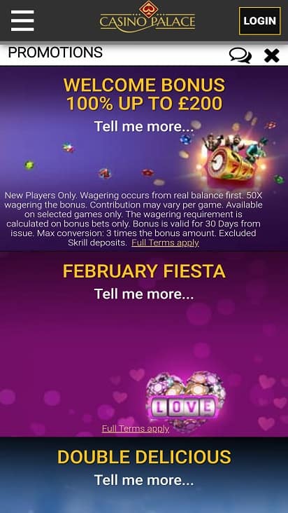 Casino palace promotions page