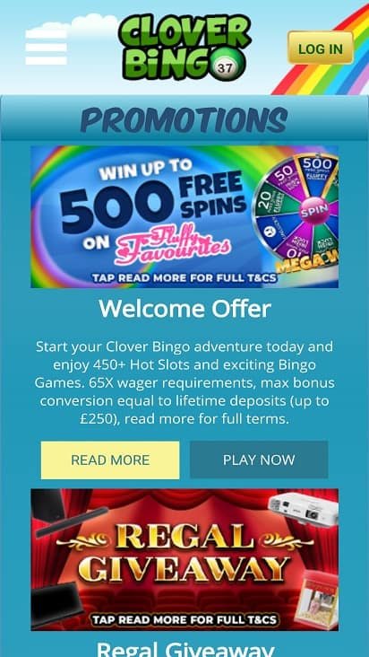 Clover bingo promotions page