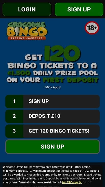 Crocodile bingo home page Crocodile bingo home page