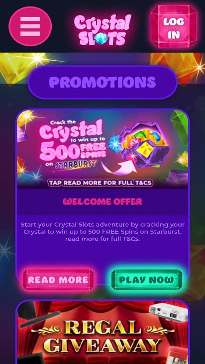 Crystal slots promotions page
