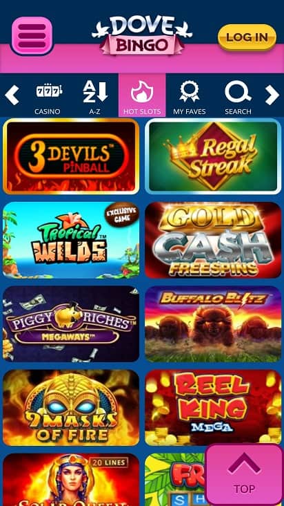 Dove bingo Games page