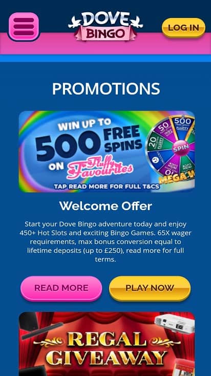 Dove bingo promotions page