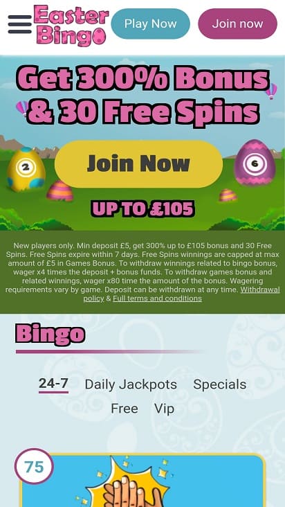 Easter bingo home page Easter bingo home page