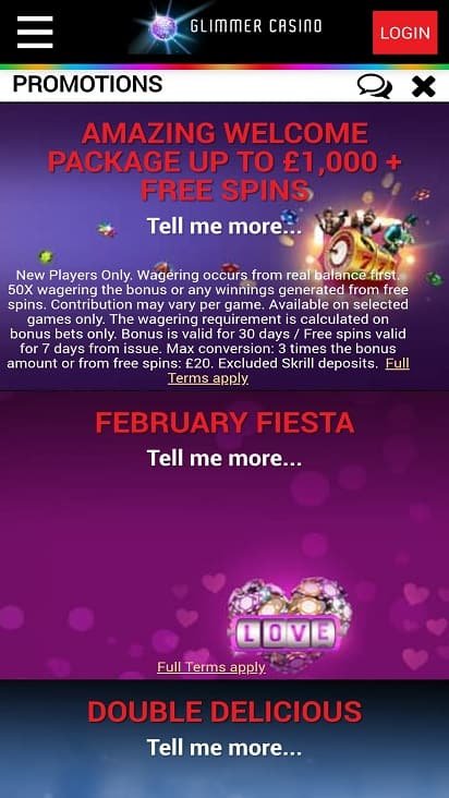 Glimmer casino promotions page