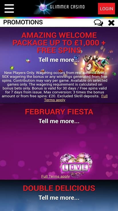 Glimmer casino promotions page