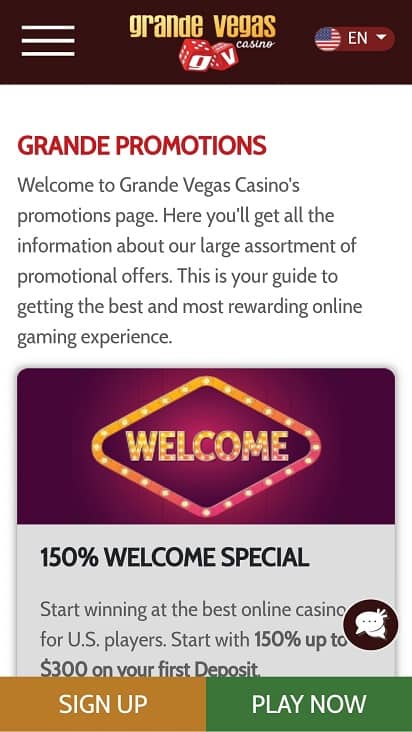 Grande vegas casino promotions page