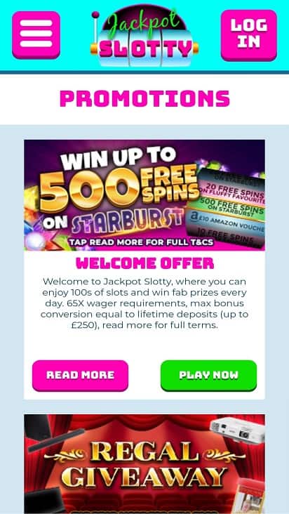 Jackpot slotty promotions page