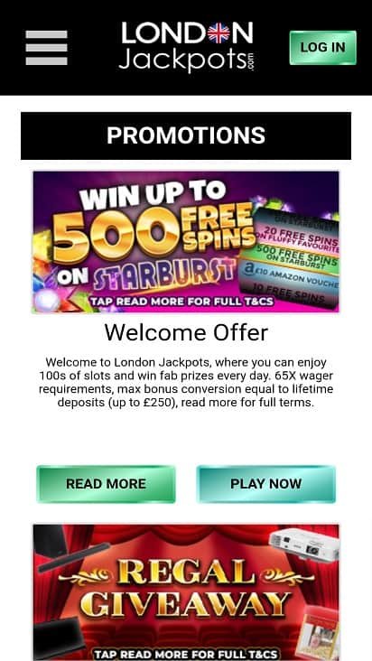 London jackpots promotions page