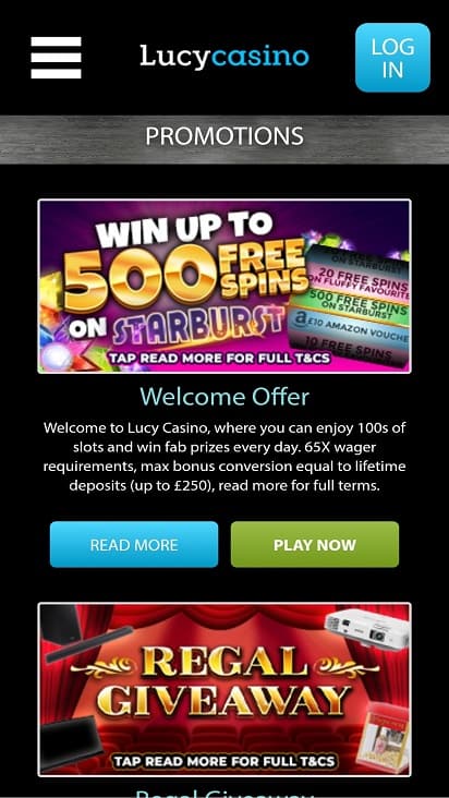 Lucy casino promotions page