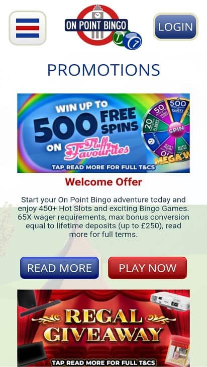 On point bingo promotions page