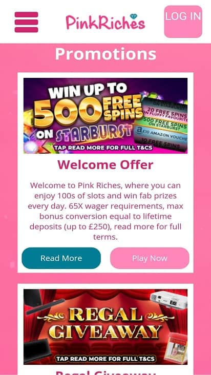 Pink riches promotions page