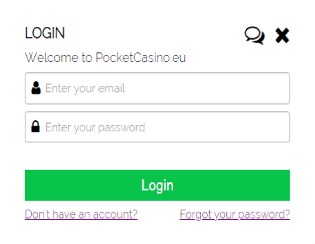 Pocket-casino-login-page
