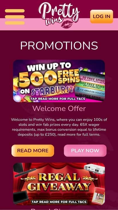 Pretty wins promotions page