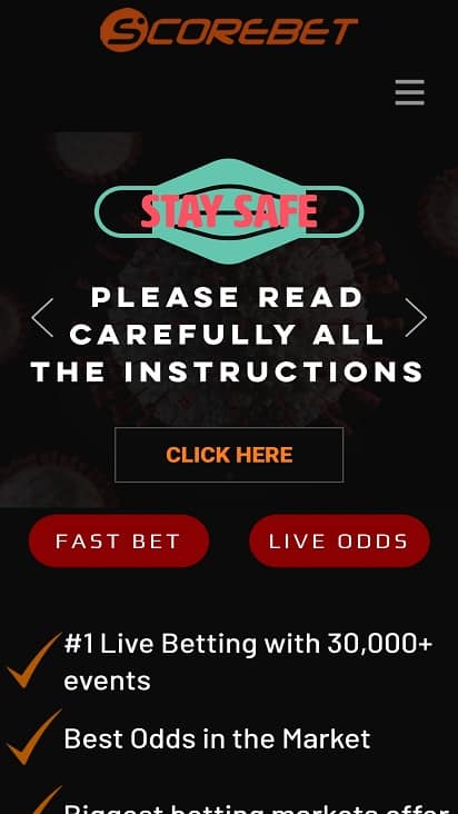 Scorebet home page Scorebet home page