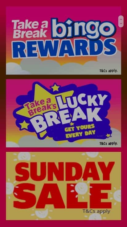 Take a break bingo games page