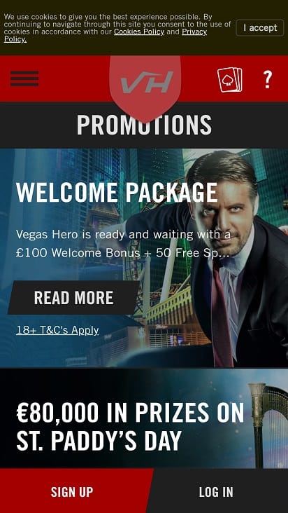 Vegas hero promotions page Vegas hero promotions page