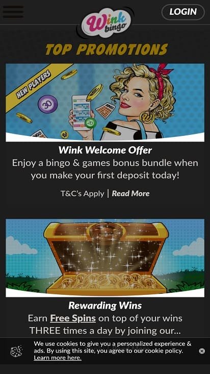 Wink bingo promotions page