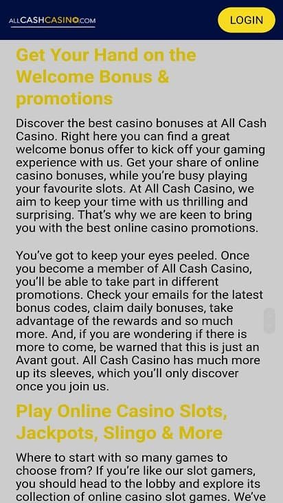 all cash casino promotions page