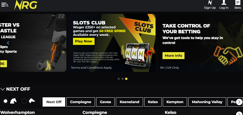 NRG Bet homepage