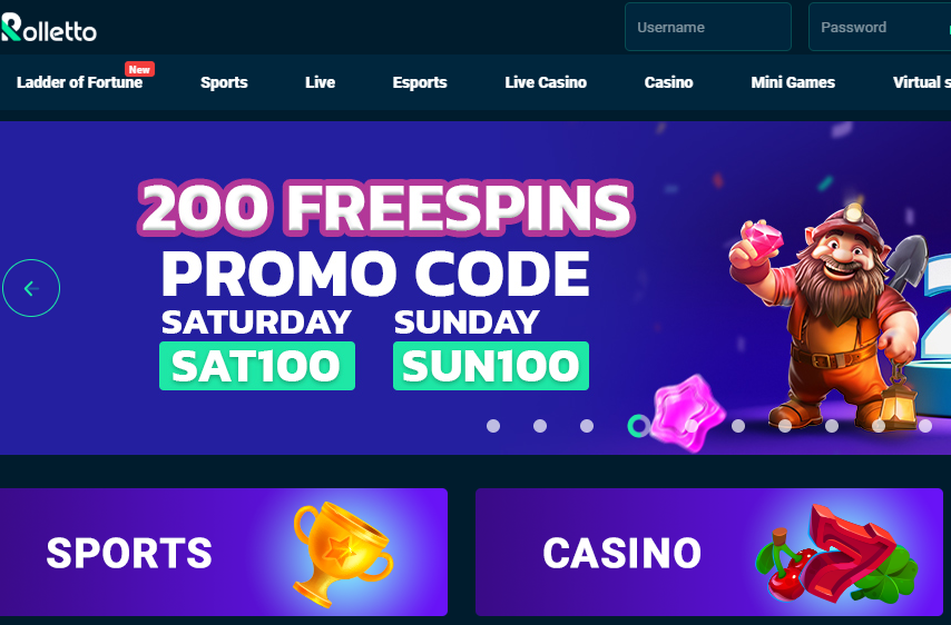 Rolletto casino homepage