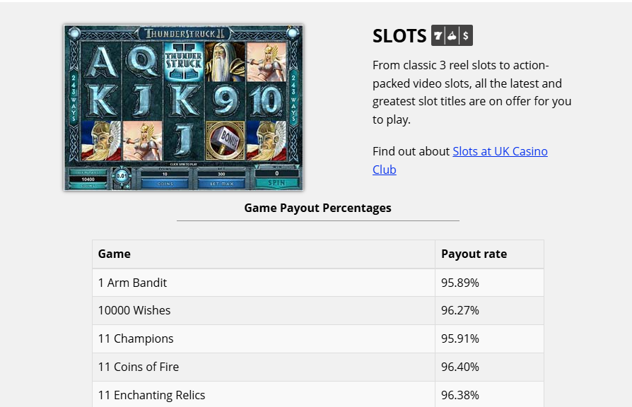 Club UK Casino  games