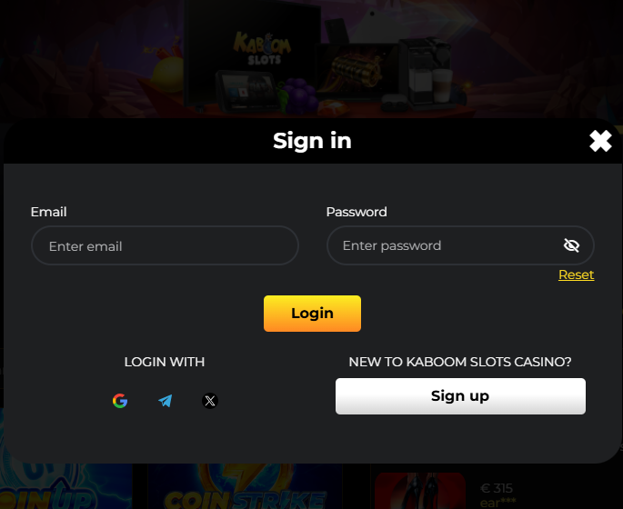 kaboom slots login