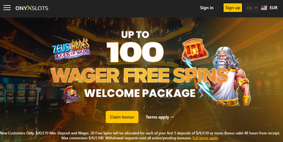 Onyx Slots homepage