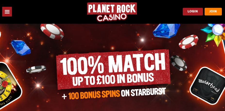 Planet Rock Casino homepage