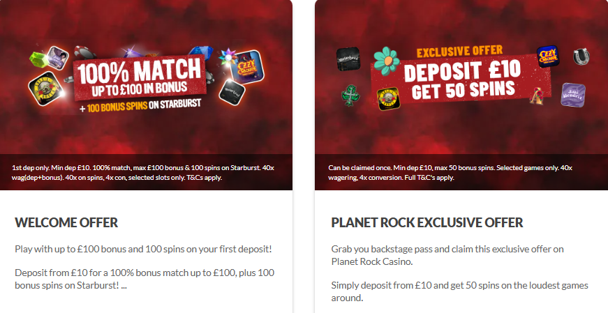Planet Rock Casino promotions