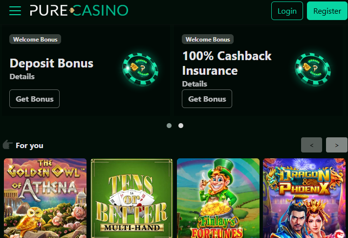 pure casino homepage