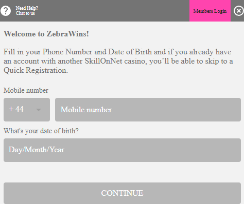 zebra wins sugn up