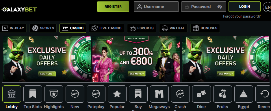 Galaxy Bet homepage