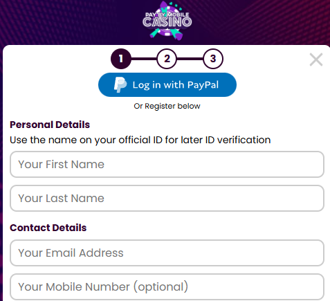 Pay By Mobile Casino sign up