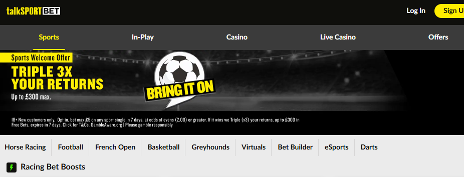 Talksport Bet homepage