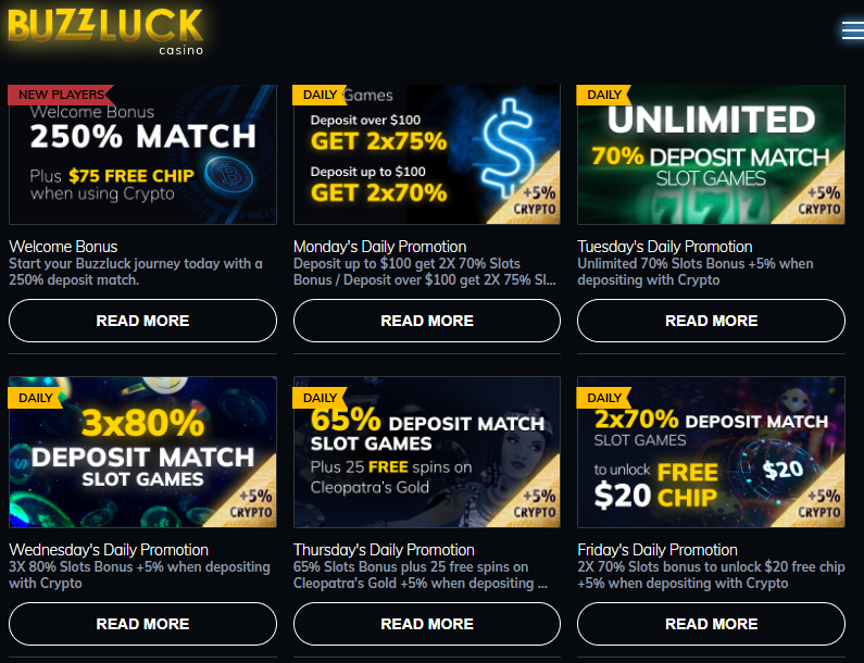 Buzzluck Casino promotions