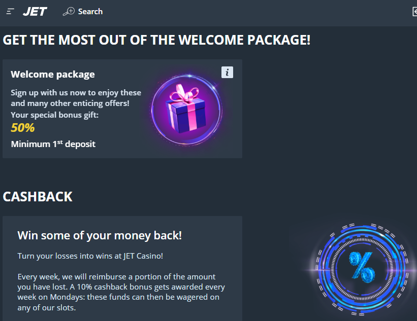 Jet Casino promotions