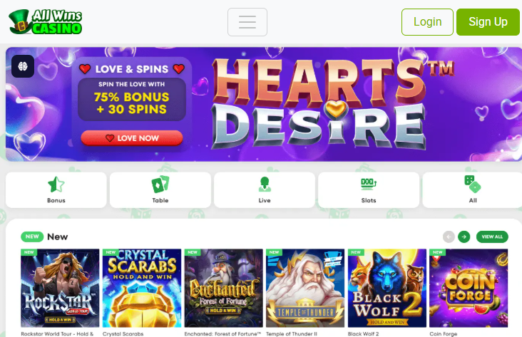 All Win Casino Homepage