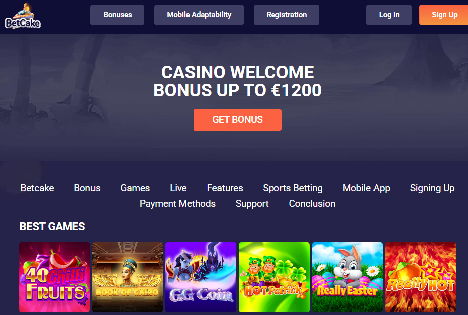 Bet Cake Casino Homepage