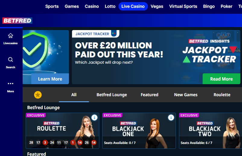 Betfred Live Casino Homepage