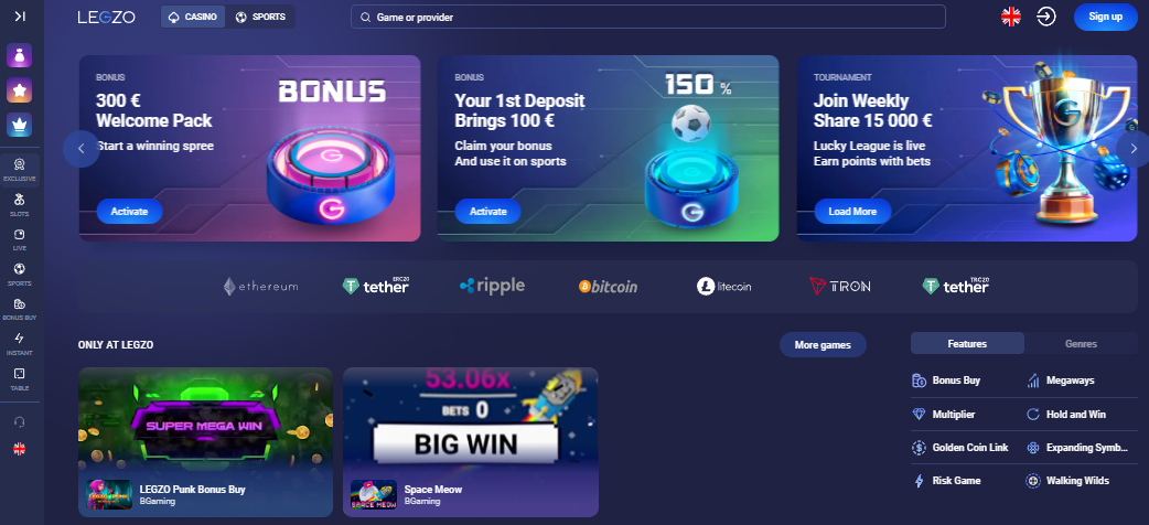 Legzo Casino Homepage